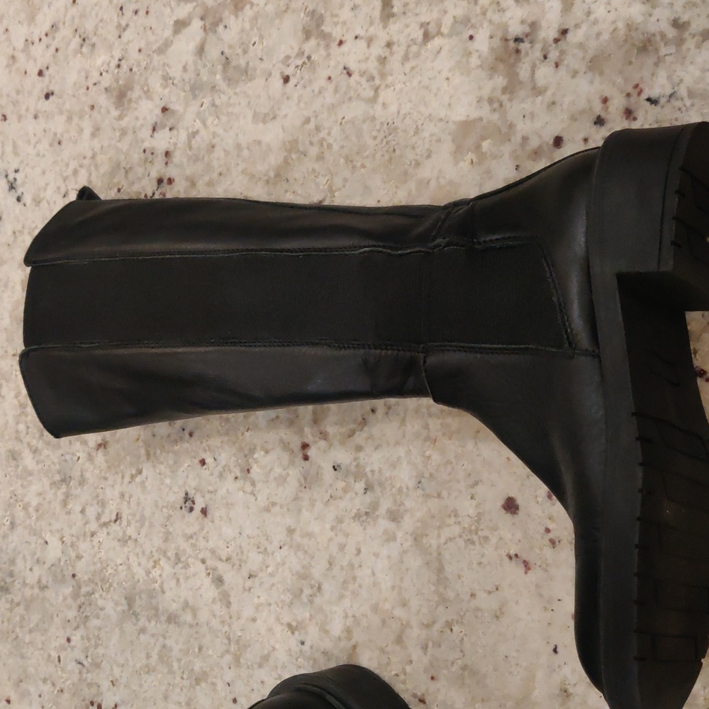 Black Leather Knee-High Boots Retro Y2K Cottagecore Winter Outdoors Block Heel - Picture 9 of 15